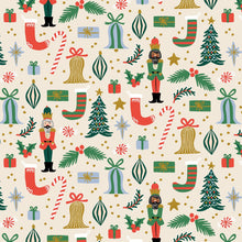 Load image into Gallery viewer, Rifle Paper Co. Holiday Classics Deck The Halls - Cream Metallic - Quilting Cotton. Christmas Fabric. Nutcracker
